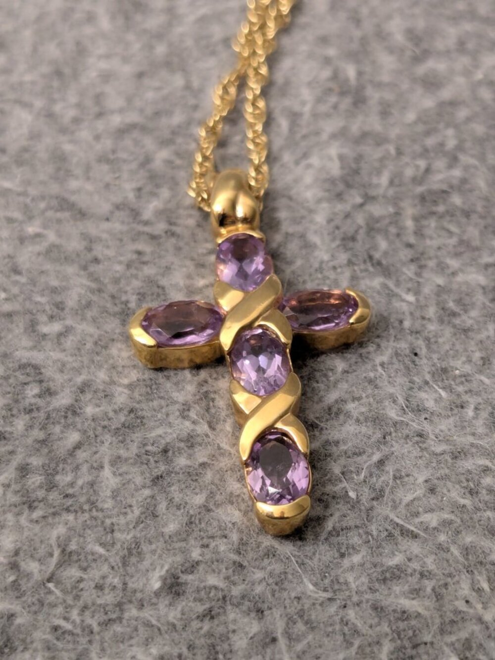 New! Purple Stone and Gold Tone Cross Necklace